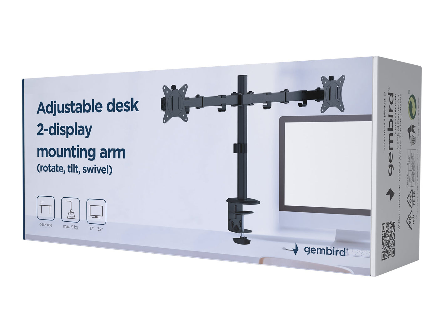 GEMBIRD Adjustable desk 2-display mount