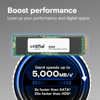 SSD|CRUCIAL|E100|2TB|M.2|NVMe|Write speed 4500 MBytes/sec|Read speed 5000 MBytes/sec|CT2000E100SSD8