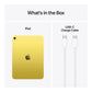 Apple | iPad | 11 " | Yellow | IPS, Liquid Retina | 2360 x 1640 pixels | Apple A16 | 256 GB | Wi-Fi | Front camera | 12 MP | Rear camera | 12 MP | Bluetooth | 5.3 | iPadOS | USB-C charging cable