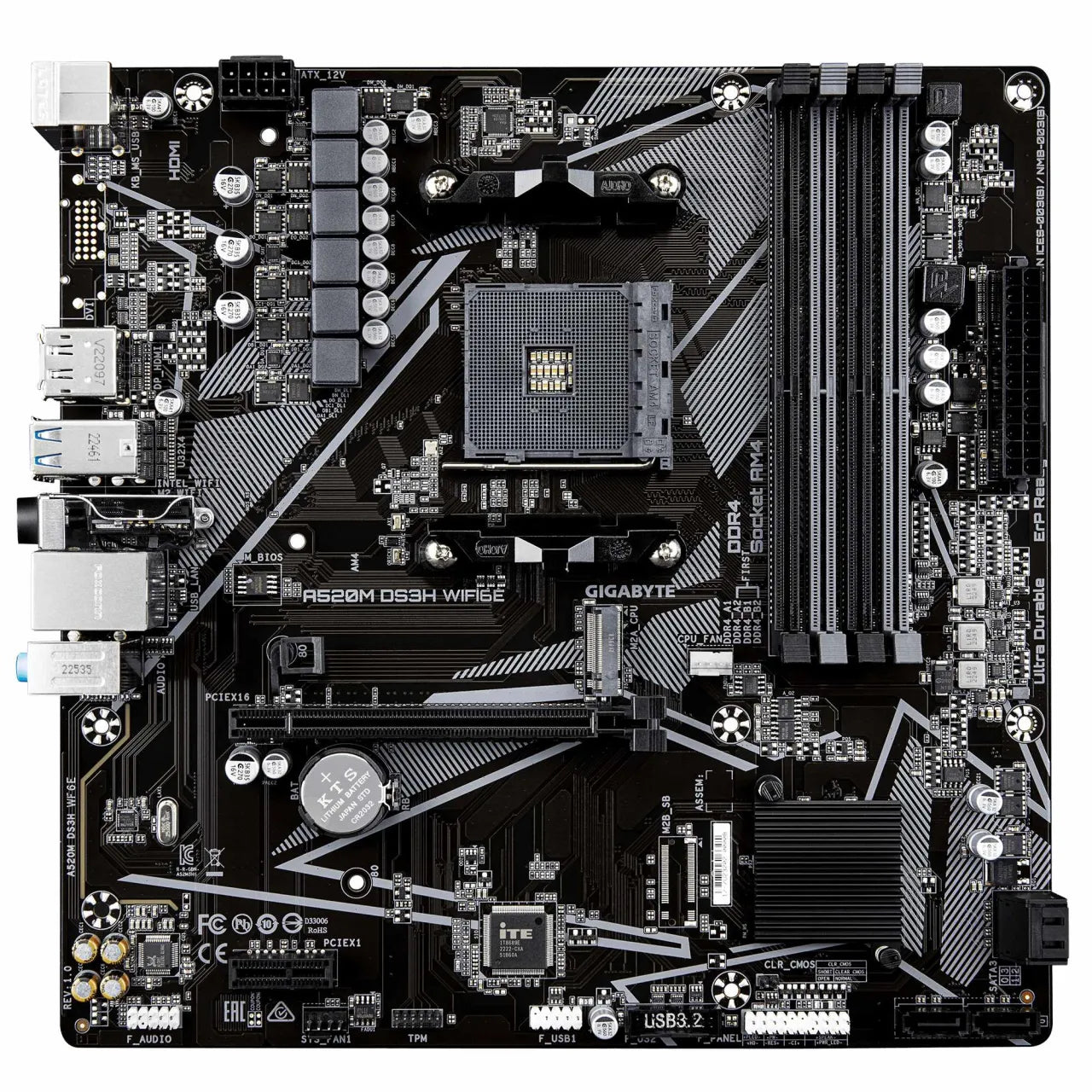 Mainboard|GIGABYTE|AMD A520|Socket AM4|micro ATX|RAM DDR4-SDRAM|4xSlots|Wi-Fi Yes|Bluetooth Yes|1xNumber of M.2 (M) slots|A520MDS3HWF6E
