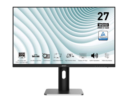 LCD Monitor|MSI|PRO MP273QP|27"|Panel IPS|2560x1440|16:9|75Hz|1 ms|Speakers|Swivel|Pivot|Height adjustable|Tilt|Colour Black / Silver|PROMP273QP