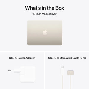 Apple MacBook | Air | Starlight | 13 " | 2560 x 1664 pixels | Apple M4 | 16 GB | Solid-state drive capacity 512 GB | Apple M4 chip 10-core CPU/10-core GPU | macOS | 802.11ax | Bluetooth version 5.0 | Keyboard language English | Keyboard backlit