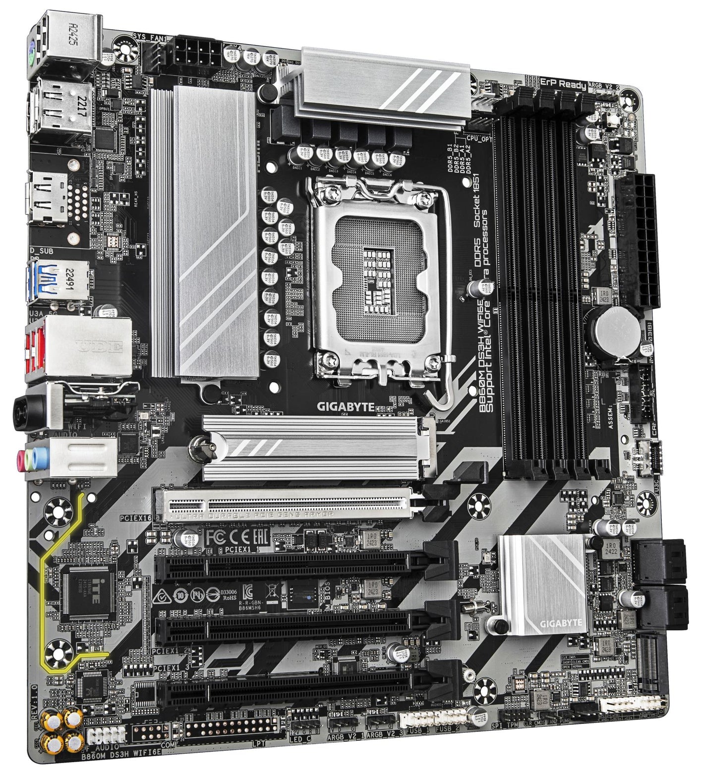 Mainboard|GIGABYTE|Intel B860 Express|LGA1851|Micro-ATX|Memory DDR5|Memory slots 4|4xPCI-Express 4.0 16x|1xPCI-Express 5.0 16x|2xM.2|1xHDMI|2xDisplayPort|1xAudio-In|1xAudio-Out|1xMicrophone|3xUSB 2.0|1xUSB-C|1xPS/2|1xRJ45|B860MDS3HWIFI6E1.0