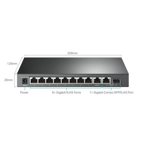 Switch|TP-LINK|Desktop/pedestal|9x10Base-T / 100Base-TX / 1000Base-T|1x10/100/1000BASE-T/SFP combo|PoE+ ports 8|123 Watts|TL-SG1210MPE