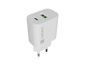 Natec Ribera USB Charger 1X USB-A + 1X USB-C 20W, White