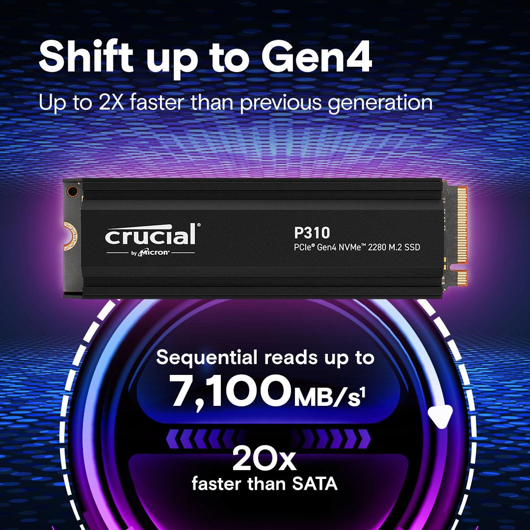SSD|CRUCIAL|P310|2TB|M.2|PCIe Gen4|NVMe|3D NAND|Write speed 6000 MBytes/sec|Read speed 7100 MBytes/sec|TBW 440 TB|CT2000P310SSD5