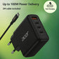 Acer 100W PD GaN Charger, 3 x USB C and 1 x USB A, EU Plug, 100W USB-C cable, Black, Retail Pack
