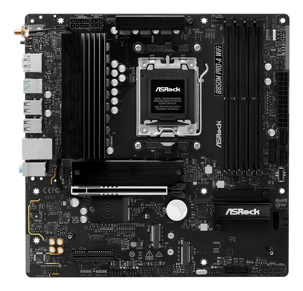 Mainboard|ASROCK|1xPCI-Express 4.0 4x	|1xPCI-Express 5.0 16x|1xM.2|1xHDMI|1xDisplayPort|1xAudio-In|1xAudio-Out|1xMicrophone|4xUSB 2.0|3xUSB 3.2|1xUSB-C|1xRJ45|B850MPRO-AWIFI
