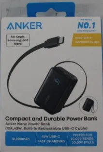 SALE OUT. | Anker Nano Power Bank 45W with Built-In Retractable USB-C Cable | A1638H11 | 10000 mAh | Black | DEMO
