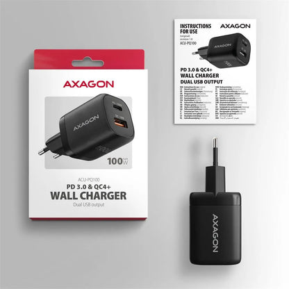 MOBILE CHARGER WALL USB 100W/GAN 2PORT ACU-PQ100 AXAGON