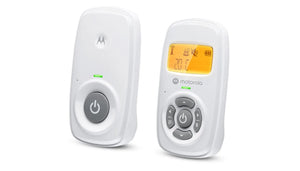 Motorola | Audio Baby Monitor | AM24 | 1.5” LCD black and white display with orange backlight; 1.5” LCD black and white display with orange backlight; Connect one baby unit to two parent units to monitor from different rooms; Rechargeable portable pa...