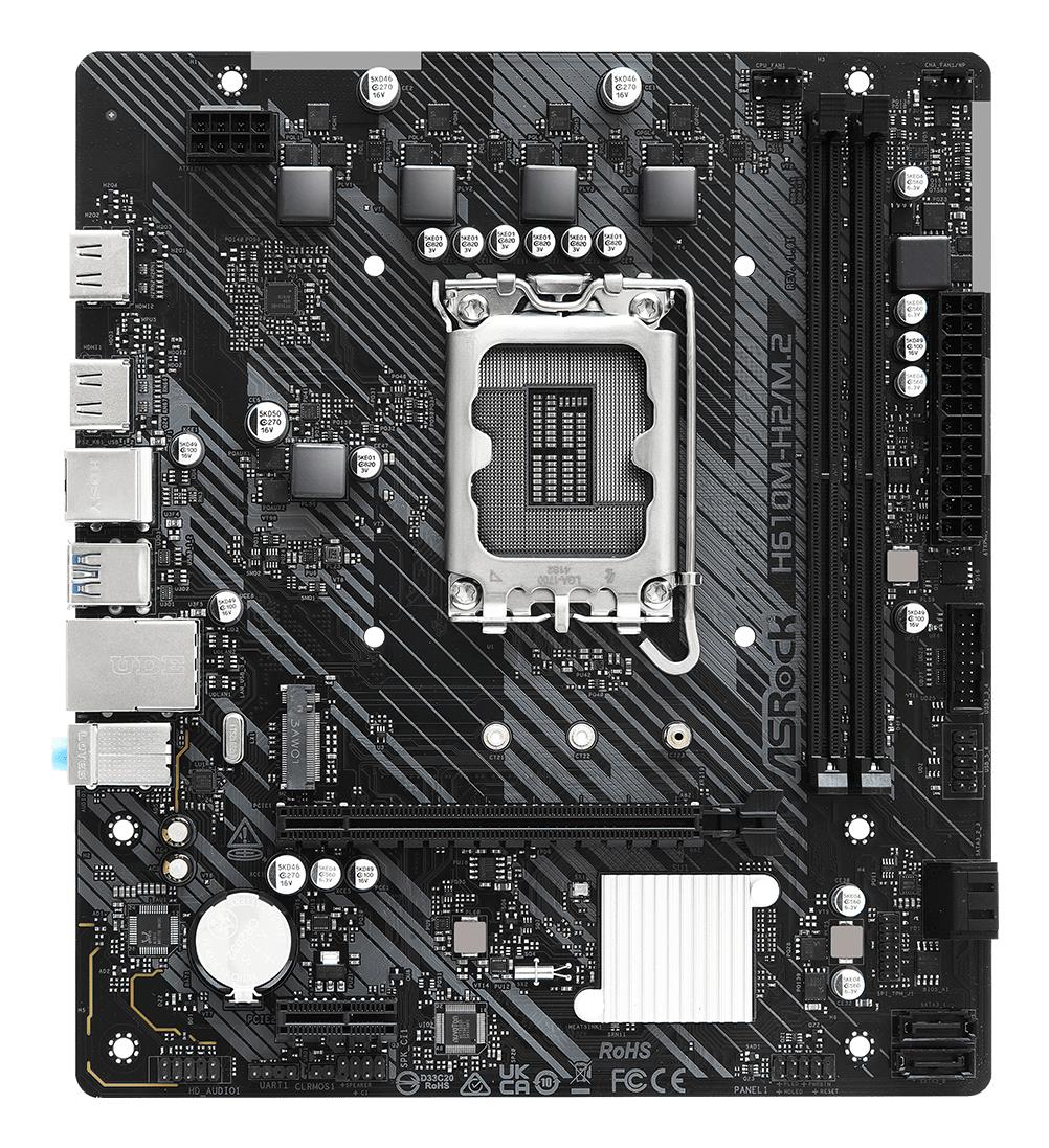 Mainboard|ASROCK|Intel H610|LGA1700|Micro-ATX|Memory DDR4|Memory slots 2|1xPCI-Express 3.0 1x|1xPCI-Express 4.0 16x|1xM.2|2xHDMI|4xUSB 2.0|2xUSB 3.2|1xPS/2|1xRJ45|3xAudio port|H610M-H2/M.2