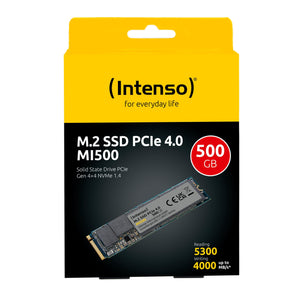 SSD|INTENSO|MI500|500GB|M.2|NVMe|3D NAND|Write speed 4000 MBytes/sec|Read speed 5300 MBytes/sec|4mm|TBW 300 TB|MTBF 1500000 hours|3836450
