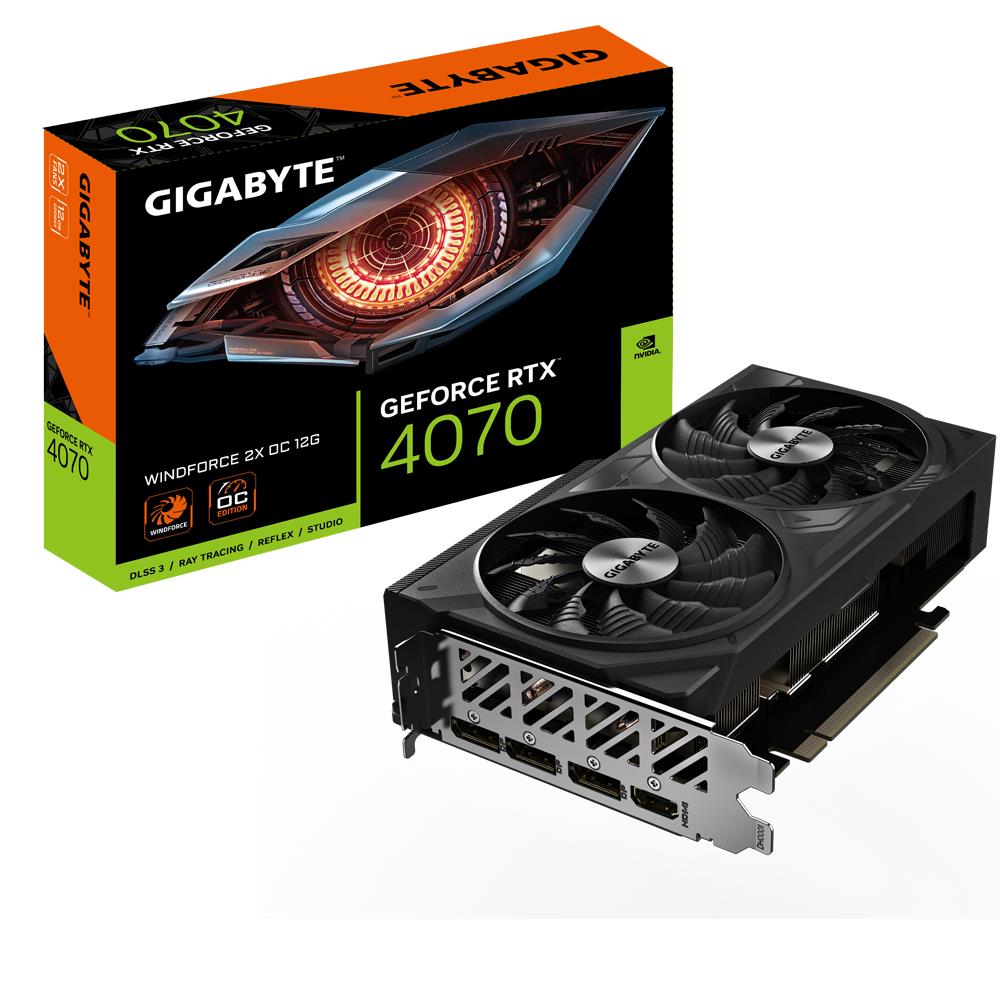 Graphics Card|GIGABYTE|NVIDIA GeForce RTX 4070|12 GB|GDDR6X|192 bit|PCIE 4.0 16x|Dual Slot Fansink|1xHDMI|3xDisplayPort|GV-N4070WF2OC-12GD