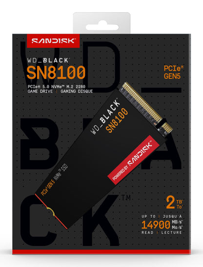 SSD|SANDISK|2400xTBW rating|NVMe Yes|PCI Express 5.0|M.2|2000 GB|POWERED BY SANDISK|Black SN8100|WDS200T1X0M
