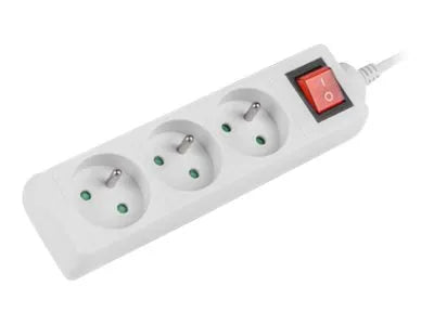 Lanberg Cable Power Strip 3M 3X French Outlets with Switch, Quality-Grade Copper | PS1-03E-0300-W