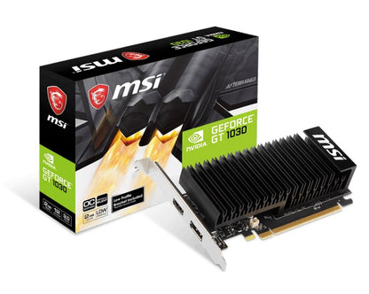 Graphics Card|MSI|NVIDIA GeForce GT 1030|2 GB|64 bit|PCIE 3.0 16x|GDDR4|Memory 2010 MHz|GPU 1431 MHz|Single Slot Fansink|1xHDMI|1xDisplayPort|GT10302GHD4LPOC