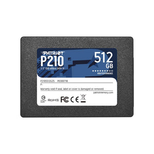 SSD|PATRIOT|P210|512GB|SATA 3.0|Write speed 430 MBytes/sec|Read speed 520 MBytes/sec|2,5"|TBW 240 TB|P210S512G25