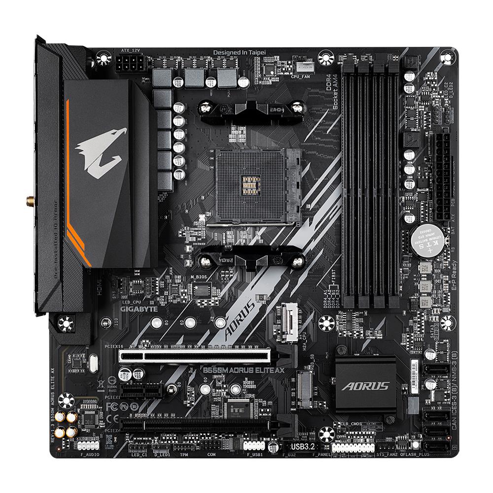 Mainboard|GIGABYTE|AMD B550|SAM4|Micro-ATX|Memory DDR4|Memory slots 4|1xPCI-Express 3.0 1x|1xPCI-Express 3.0 4x|1xPCI-Express 4.0 16x|2xM.2|1xDVI-D|1xHDMI|4xUSB 2.0|4xUSB 3.2|1xPS/2|1xRJ45|3xAudio port|B550MAORUSELITEAX1.3