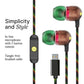 Marley Wired Earbuds | Smile Jamaica | Built-in microphone | USB Type-C | Rasta