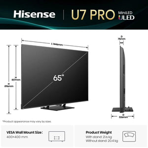 TV Set|HISENSE|65 "|4K Ultra HD|3840 x 2160 pixels|Flat|16:9|ULED|65U7QPRO