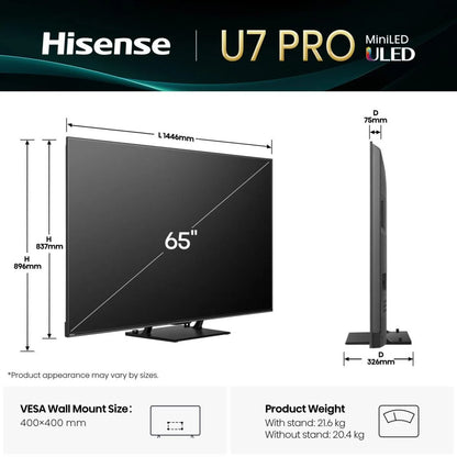 TV Set|HISENSE|65 "|4K Ultra HD|3840 x 2160 pixels|Flat|16:9|ULED|65U7QPRO