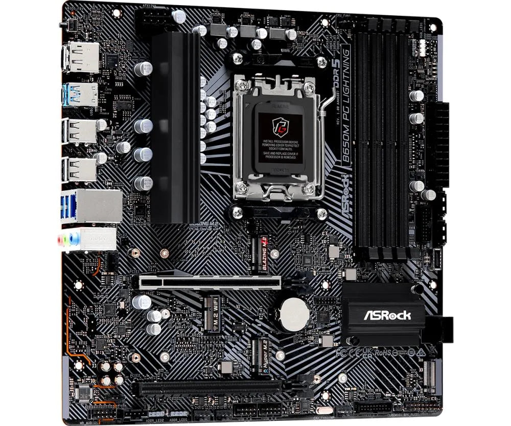 Mainboard|ASROCK|AMD B650|SAM5|Micro-ATX|Memory DDR5|Memory slots 4|1xPCI-Express 3.0 16x|1xPCI-Express 4.0 16x|3xM.2|1xHDMI|1xDisplayPort|4xUSB 2.0|3xUSB 3.2|1xUSB-C|1xRJ45|3xAudio port|B650MPGLIGHTNING