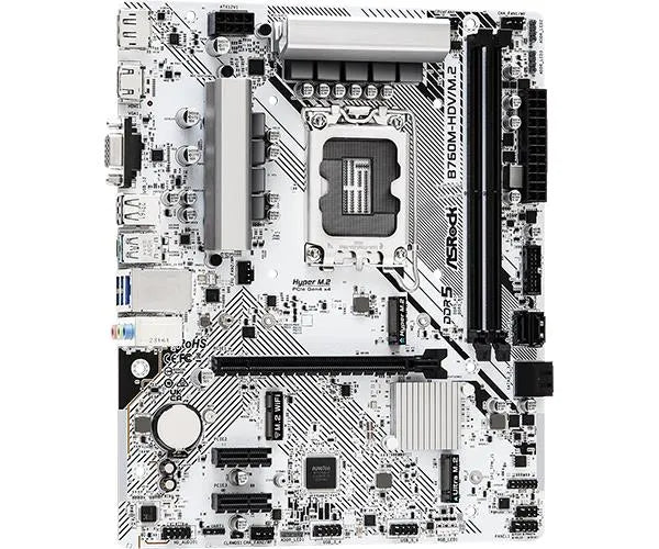 Mainboard|ASROCK|Intel B760 Express|LGA1700|Micro-ATX|Memory DDR5|Memory slots 2|2xPCI-Express 3.0 1x|1xPCI-Express 4.0 16x|1xM.2|1x15pin D-sub|1xHDMI|1xDisplayPort|1xAV-In|1xAV-out|1xMicrophone|2xUSB 2.0|3xUSB 3.2|1xUSB-C|1xRJ45|B760M-HDV/M.2