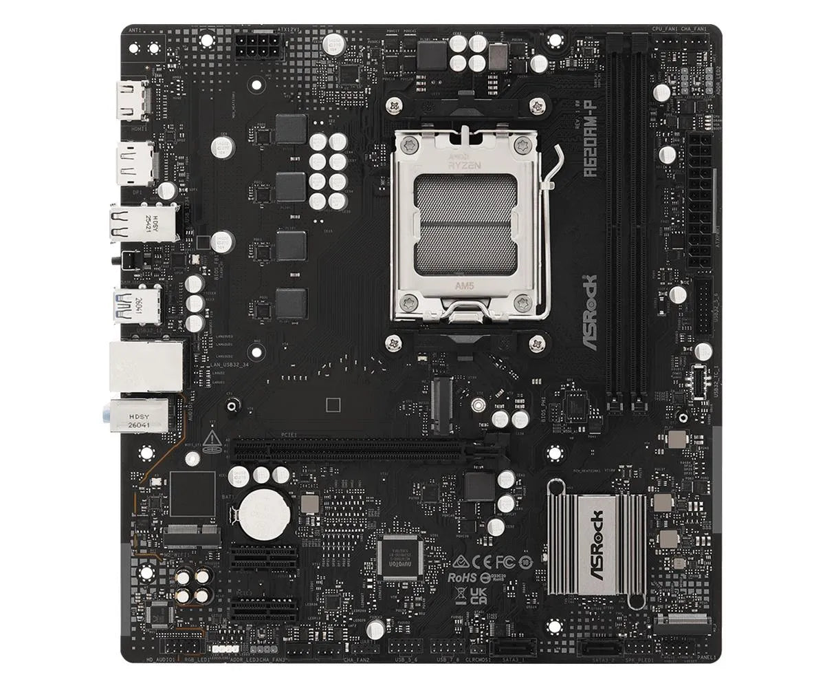 Mainboard|ASROCK|AMD A620A|Socket AM5|micro ATX|RAM DDR5-SDRAM|2xSlots|1xNumber of M.2 (M) slots|A620AM-P
