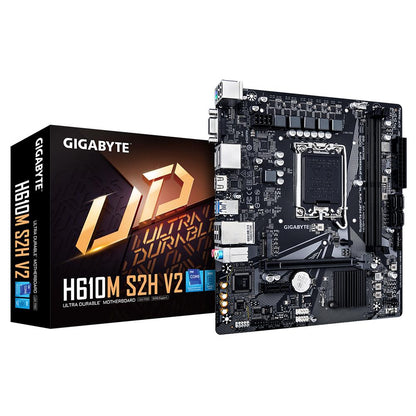 Mainboard|GIGABYTE|Intel H610|LGA1700|Micro-ATX|Memory DDR5|Memory slots 2|1xPCI-Express 3.0 1x|1xPCI-Express 4.0 16x|1xM.2|1x15pin D-sub|1xHDMI|2xDisplayPort|4xUSB 2.0|2xUSB 3.2|1xPS/2|1xRJ45|3xAudio port|H610MS2HV21.0