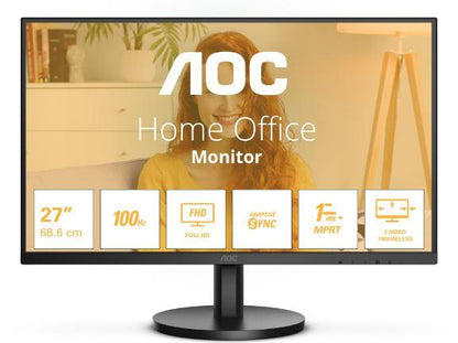 LCD Monitor|AOC|27"|Panel VA|1920x1080|16:9|100 Hz|Matte|1 ms|Speakers|Tilt|Colour Black|27B3HMA2