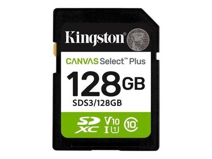 Kingston Canvas Select Plus | 128 GB | SD | Flash memory class Class 10, UHS-I, U1/U3, Video Class 10/30