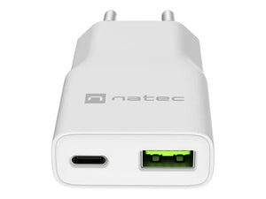 Natec Ribera USB Charger Gan Slim USB 1X USB-A + 1X USB-C 20W | NUC-2376