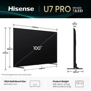 TV Set|HISENSE|100 "|4K Ultra HD|3840 x 2160 pixels|Flat|16:9|ULED|100U7QPRO