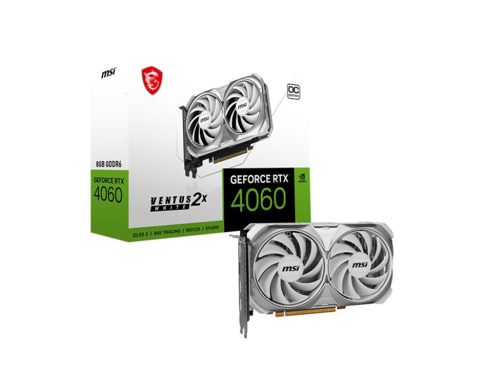 Graphics Card|MSI|NVIDIA GeForce RTX 4060|8 GB|GDDR6|128 bit|PCIE 4.0 8x|Dual Slot Fansink|1xHDMI|3xDisplayPort|RTX4060VEN2XWHITE8GOC