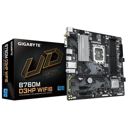 Mainboard|GIGABYTE|Intel B760 Express|LGA1700|Micro-ATX|Memory DDR5|Memory slots 4|2xPCI-Express 3.0 1x|1xPCI-Express 4.0 16x|2xM.2|1x15pin D-sub|1xHDMI|1xDisplayPort|2xUSB 2.0|3xUSB 3.2|1xUSB-C|1xPS/2|1xRJ45|3xAudio port|B760MD3HPWIFI61.0