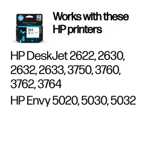 HP 304 Tri-color Ink Cartridge, 100 pages, for HP DeskJet 2620,2630,2632,2633,3720,3730,3732,3735