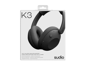 Sudio Headphones | K3 | Bluetooth | Over-ear | Microphone | Ink Black | Noise canceling