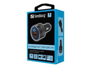 SANDBERG Car Charger 3in1 130W USB-C PD