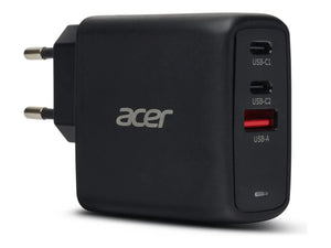 Acer 67W PD GaN Charger, 2 x USB C and 1 x USB A, EU Plug, 100W USB C cable, Retail Pack