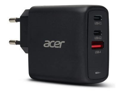 Acer 67W PD GaN Charger, 2 x USB C and 1 x USB A, EU Plug, 100W USB C cable, Retail Pack