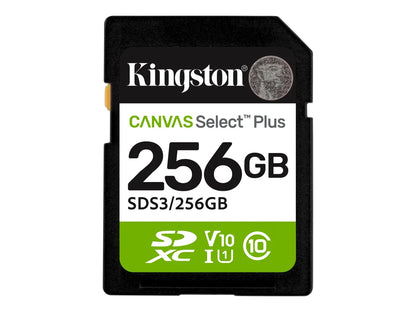 Kingston Canvas Select Plus | 256 GB | SD | Flash memory class Class 10, UHS-I, U1/U3, Video Class 10/30