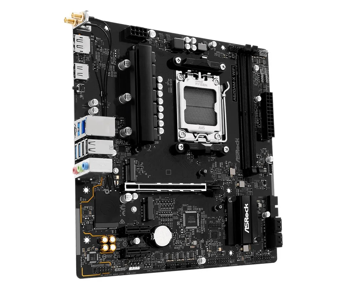 Mainboard|ASROCK|AMD A620|Socket AM5|micro ATX|RAM DDR5-SDRAM|2xSlots|Wi-Fi Yes|Bluetooth Yes|1xNumber of M.2 (M) slots|A620AM-XWIFI
