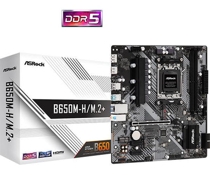 Mainboard|ASROCK|AMD B650|SAM5|Micro-ATX|Memory DDR5|Memory slots 2|1xPCI-E|2xPCI-Express 4.0 1x|1xPCI-Express 4.0 16x|1xM.2|1xHDMI|1xDisplayPort|1xAudio-In|1xAudio-Out|1xMicrophone|2xUSB 2.0|3xUSB 3.2|1xUSB-C|1xRJ45|B650M-H/M.2+