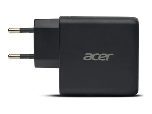 Acer 67W PD GaN Charger, 2 x USB C and 1 x USB A, EU Plug, 100W USB C cable, Retail Pack