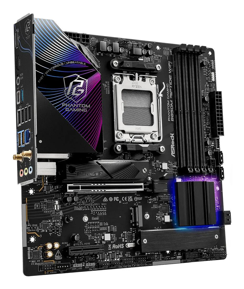 Mainboard|ASROCK|AMD B850|SAM5|Micro-ATX|Memory DDR5|Memory slots 4|1xHDMI|1xDisplayPort|1xAudio-In|1xAudio-Out|1xMicrophone|4xUSB 2.0|3xUSB 3.2|1xUSB-C|1xRJ45|B850MRIPTIDEWIFI