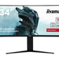 LCD Monitor|IIYAMA|34"|Gaming/Curved/21 : 9|Panel VA|3440x1440|21:9|180Hz|Matte|0.4 ms|Speakers|Height adjustable|Tilt|Colour Black|GCB3480WQSU-B1