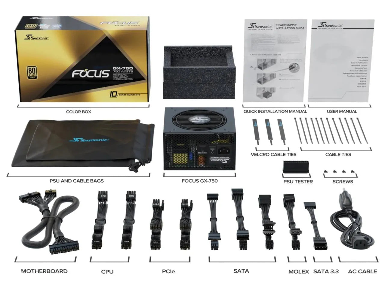 Power Supply|SEASONIC|FOCUS-GX-750-ATX31|750 Watts|Efficiency 80 PLUS GOLD|MTBF 100000 hours|FOCUS-GX-750-ATX31