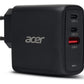 Acer 67W PD GaN Charger, 2 x USB C and 1 x USB A, EU Plug, 100W USB C cable, Retail Pack