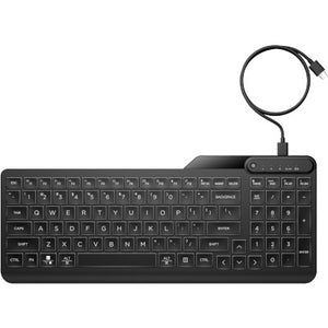 HP 405 Backlit USB-C Wired 24/7 Keyboard, Spill Resistant, Sanitizable, Programmable, Adjustable Tilt and LED brightness - Black - US ENG